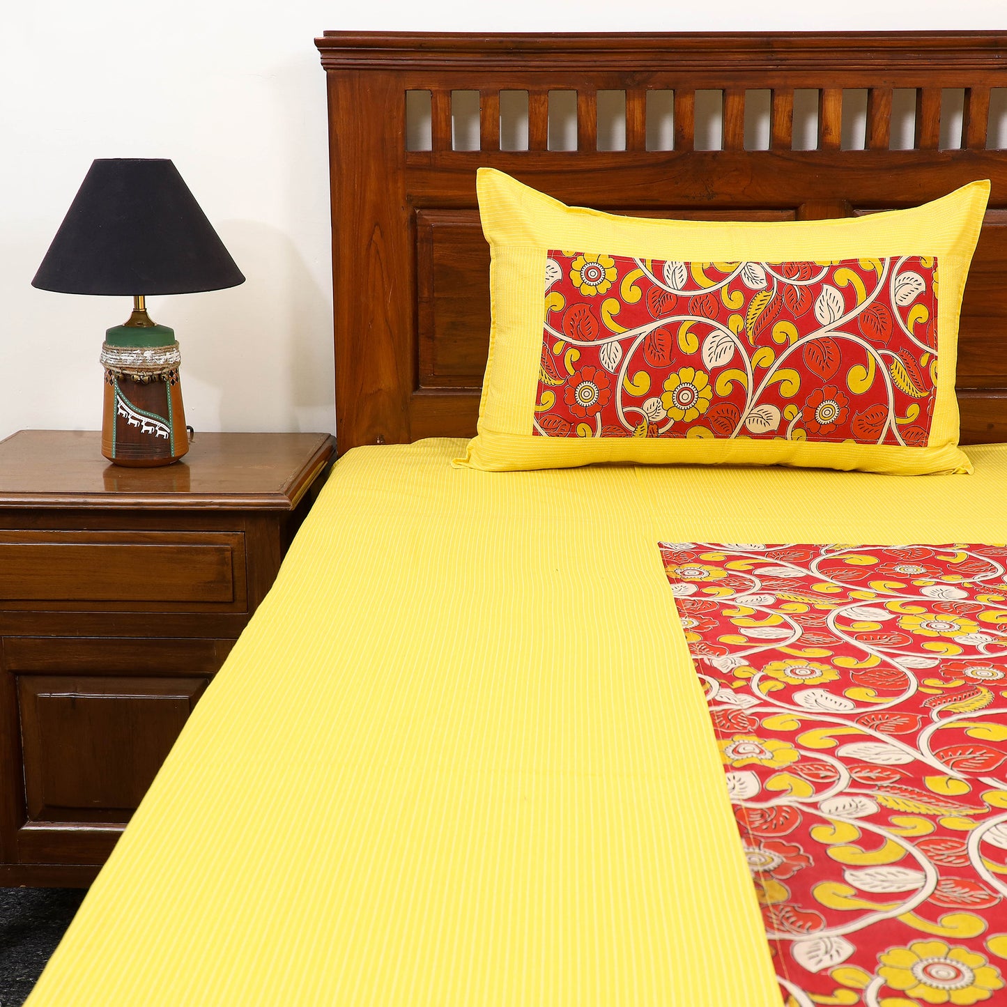 Buy Kantha Stitch with Kalamkari Patch Cotton Bedsheet Set