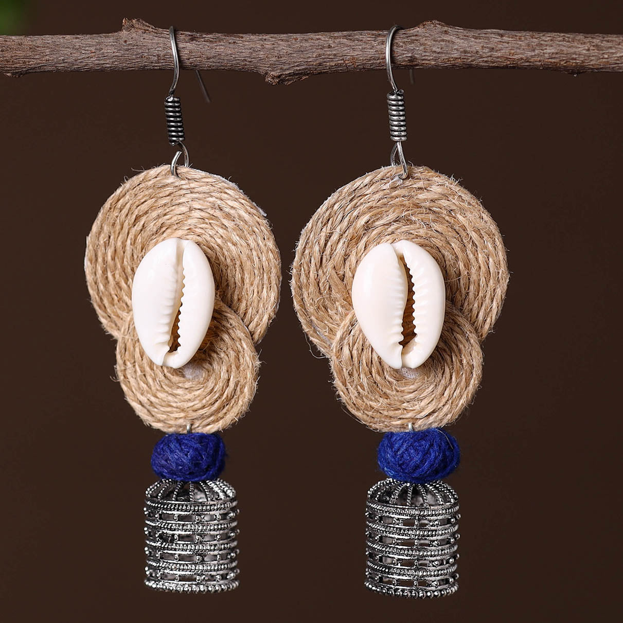 Sabiha German Silver Jute Jhumki Earrings