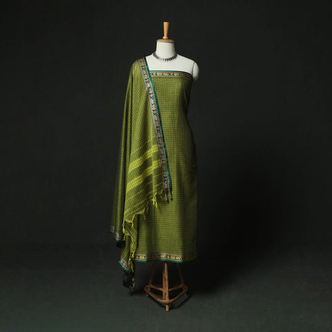 Dharwad Woven Checks Cotton 3pc Unstitched Dress Material Suit Set 41