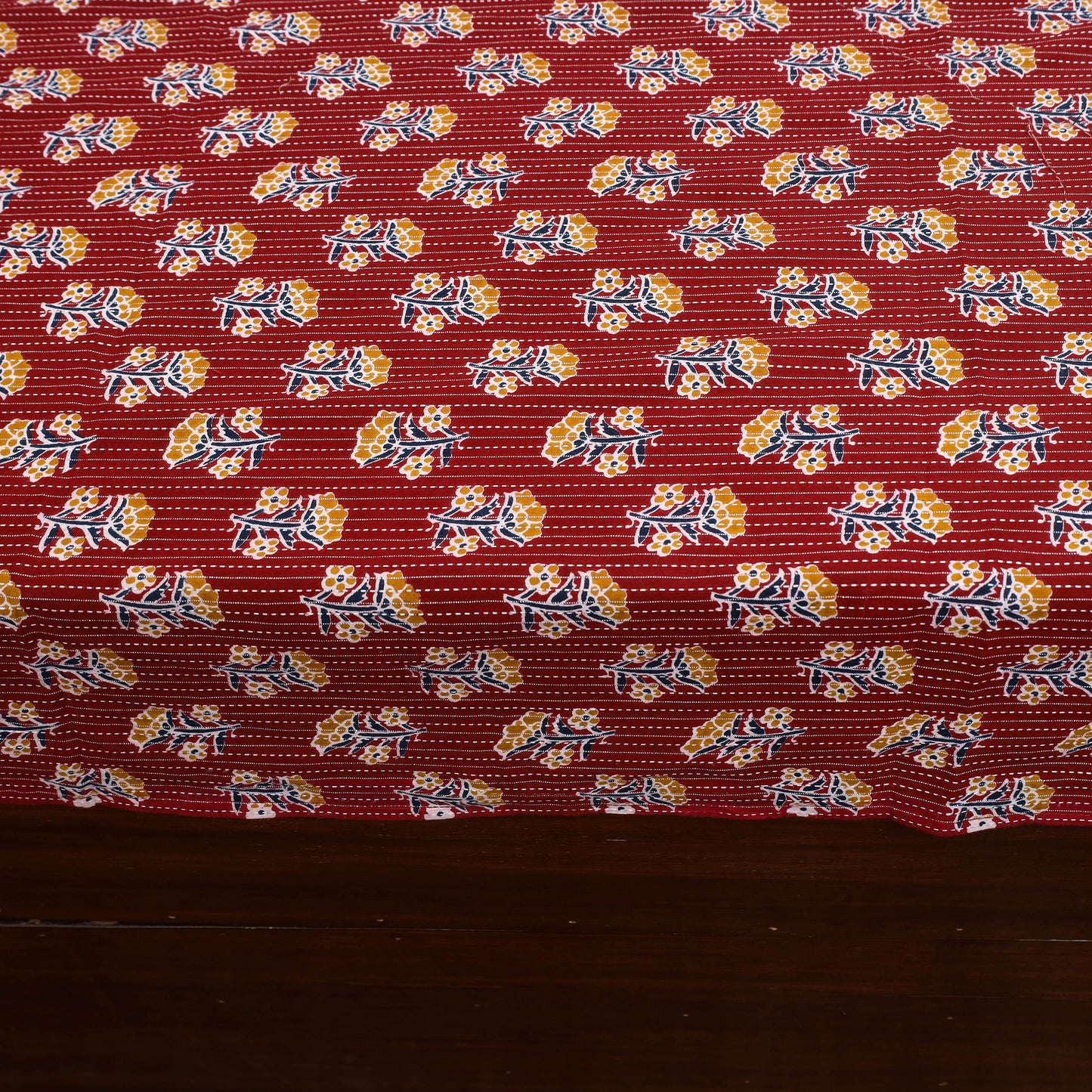 Red Jaipur Print Kantha Stitch Patchwork Cotton Bedsheet Set 