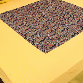 Yellow Kantha Stitch with Kalamkari Patch Cotton Bedsheet Set