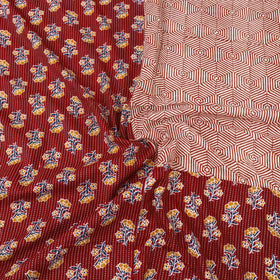 Red Jaipur Print Kantha Stitch Patchwork Cotton Bedsheet Set 