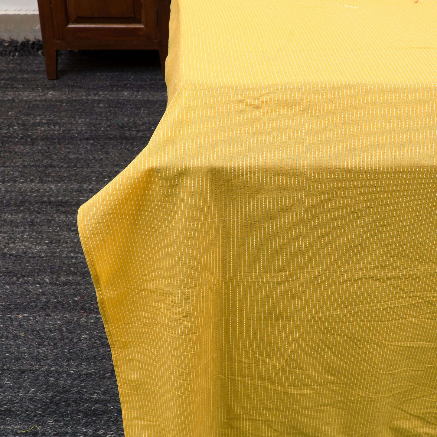 Yellow Kantha Stitch with Kalamkari Patch Cotton Bedsheet Set