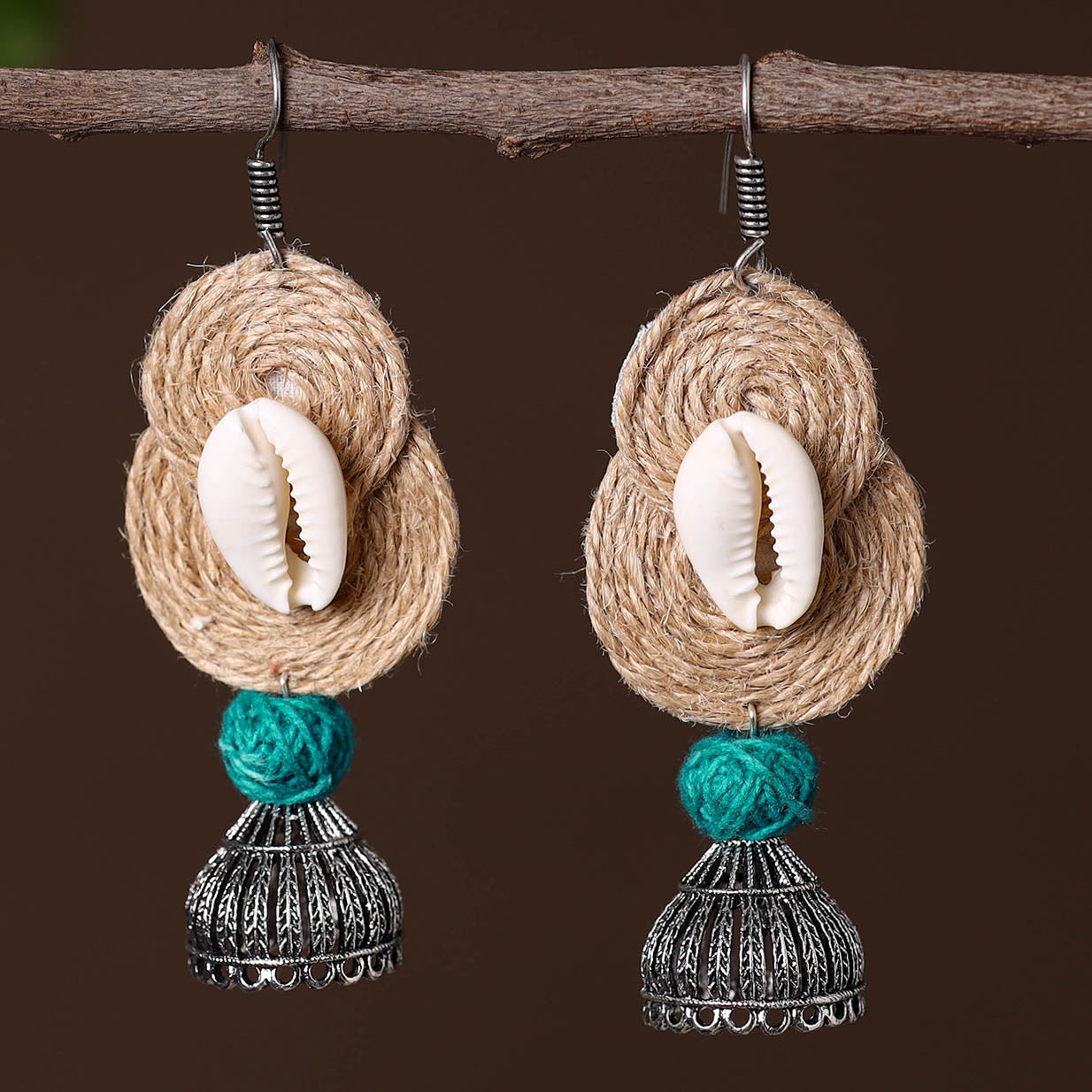 Ashifa German Silver Jute Jhumki Earrings