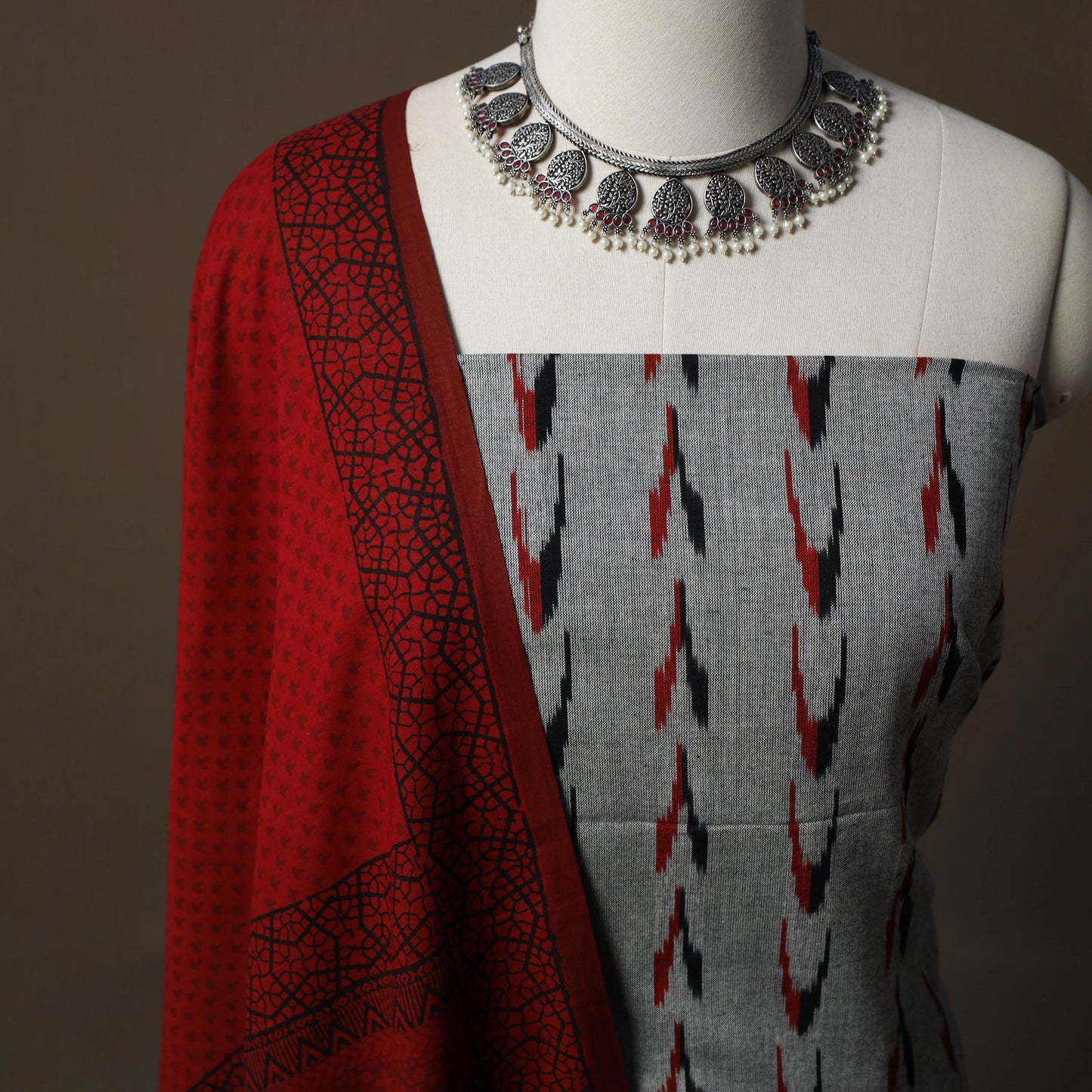 Pochampally Ikat Cotton 2pc Unstitched Dress Material Kurta Set 08