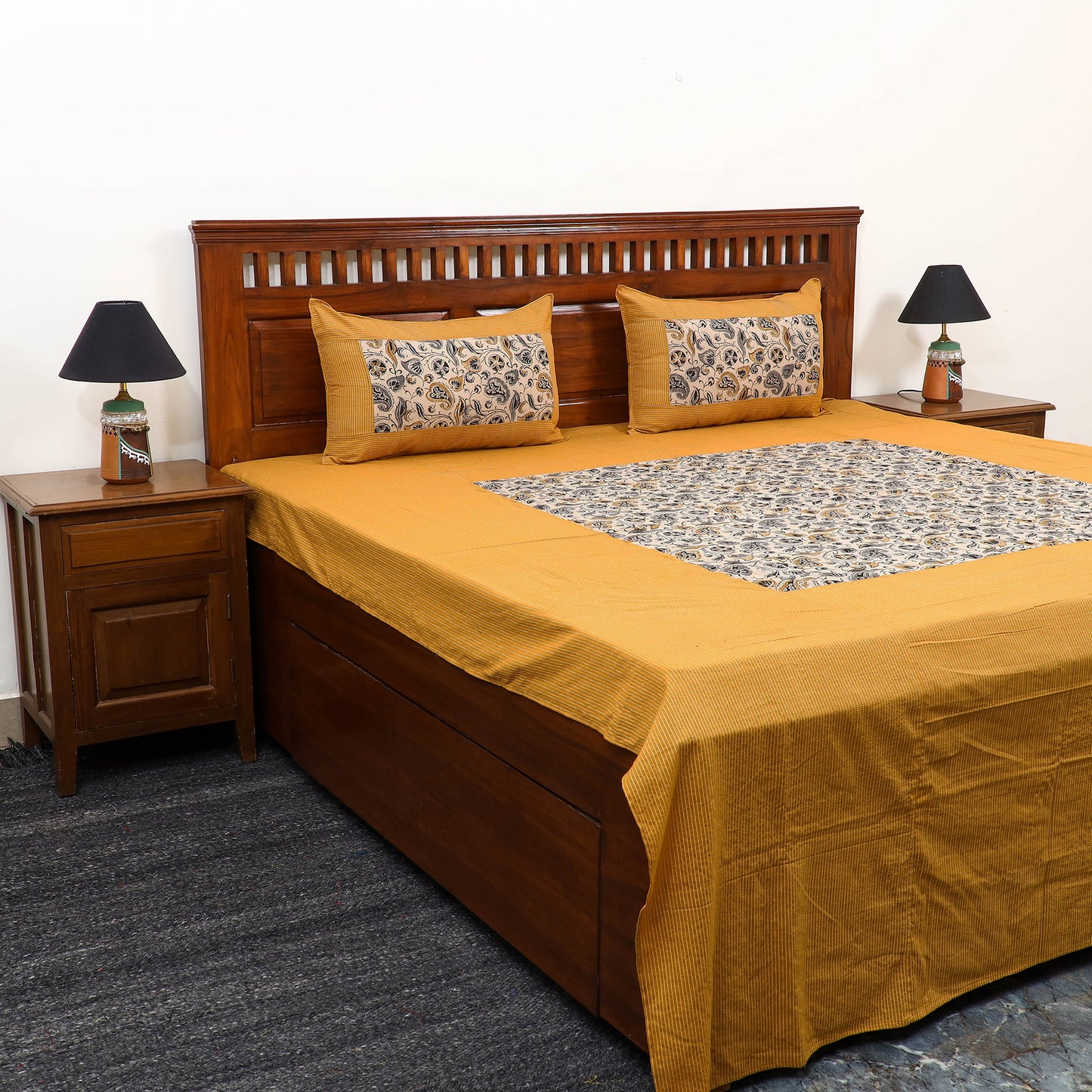 Buy Kantha Stitch with Kalamkari Patch Cotton Bedsheet Set