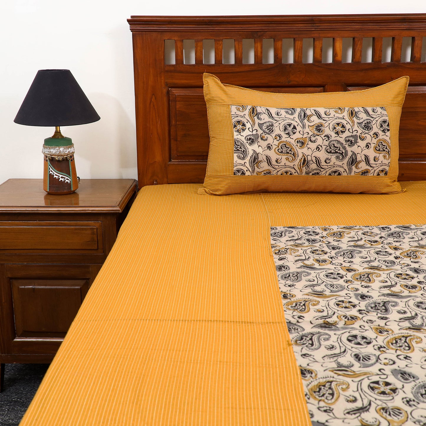 Buy Kantha Stitch with Kalamkari Patch Cotton Bedsheet Set