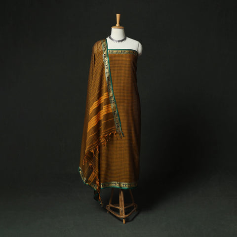 Dharwad Woven Checks Cotton 3pc Unstitched Dress Material Suit Set 40