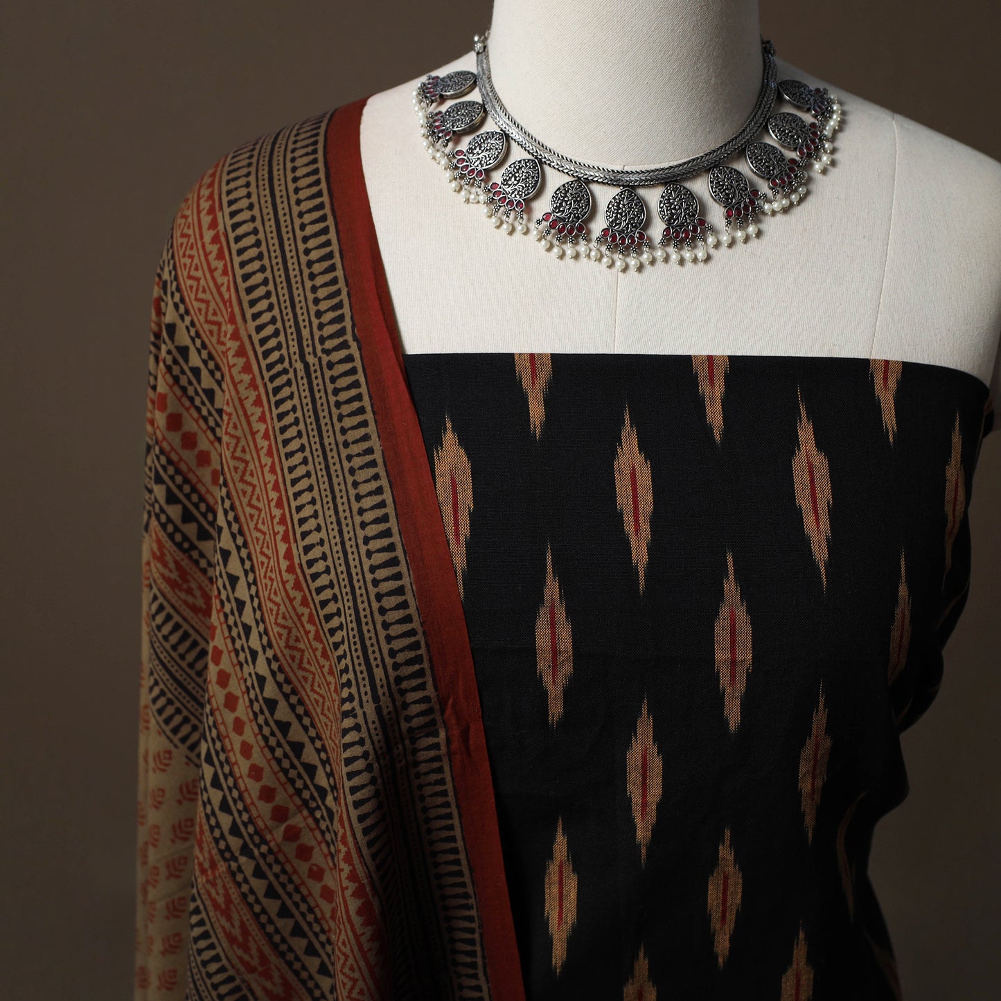 Pochampally Ikat Cotton 2pc Unstitched Dress Material Kurta Set 09