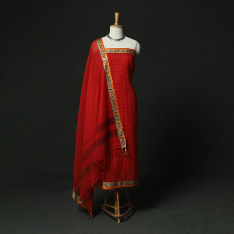 Dharwad Woven Checks Cotton 3pc Unstitched Dress Material Suit Set 39