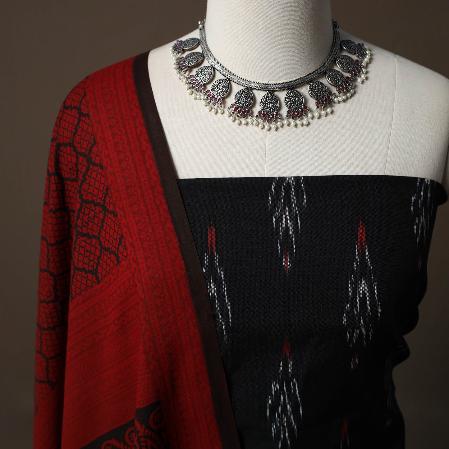 Pochampally Ikat Cotton 2pc Unstitched Dress Material Kurta Set 10