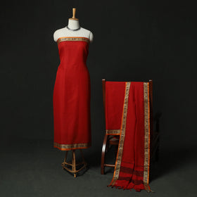 Red - Dharwad Woven Checks Cotton 3pc Unstitched Dress Material Suit Set 39