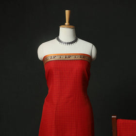 Red - Dharwad Woven Checks Cotton 3pc Unstitched Dress Material Suit Set 39