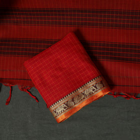 Red - Dharwad Woven Checks Cotton 3pc Unstitched Dress Material Suit Set 39