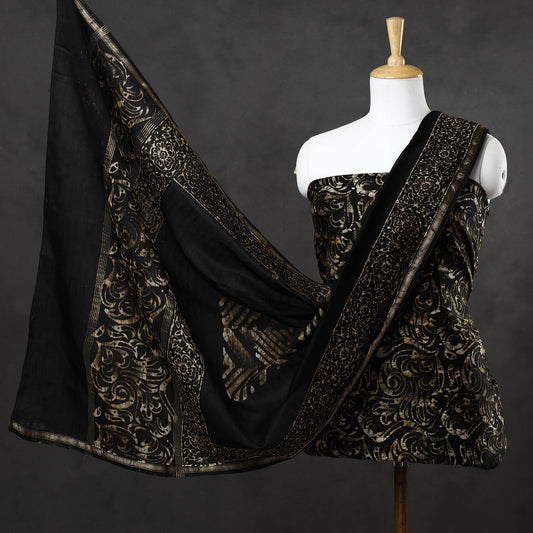Multicolor - 3pc Hand Batik Printed Chanderi Silk Suit Material Set