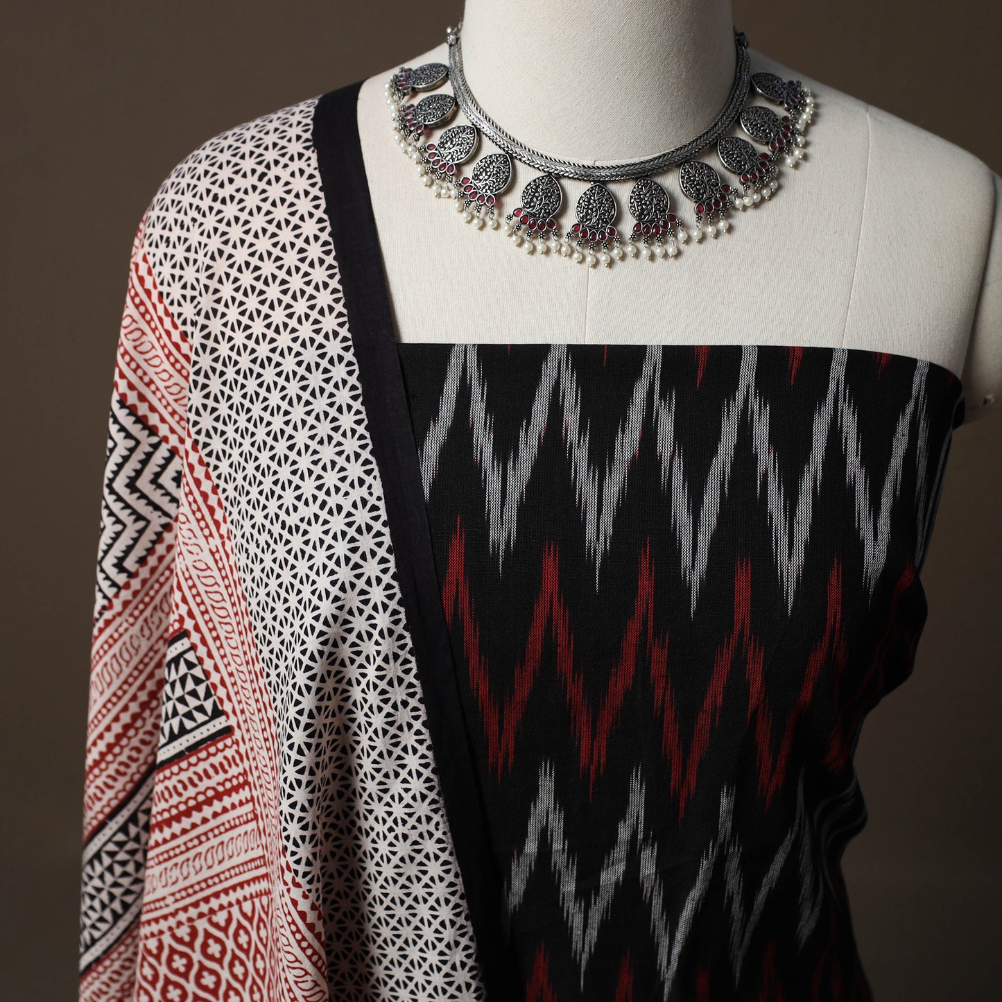 Pochampally Ikat Cotton 2pc Unstitched Dress Material Kurta Set 11