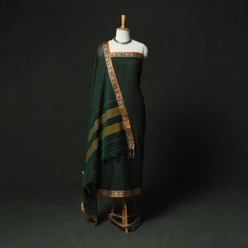 Green - Dharwad Woven Checks Cotton 3pc Unstitched Dress Material Suit Set 38