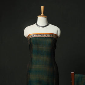 Green - Dharwad Woven Checks Cotton 3pc Unstitched Dress Material Suit Set 38