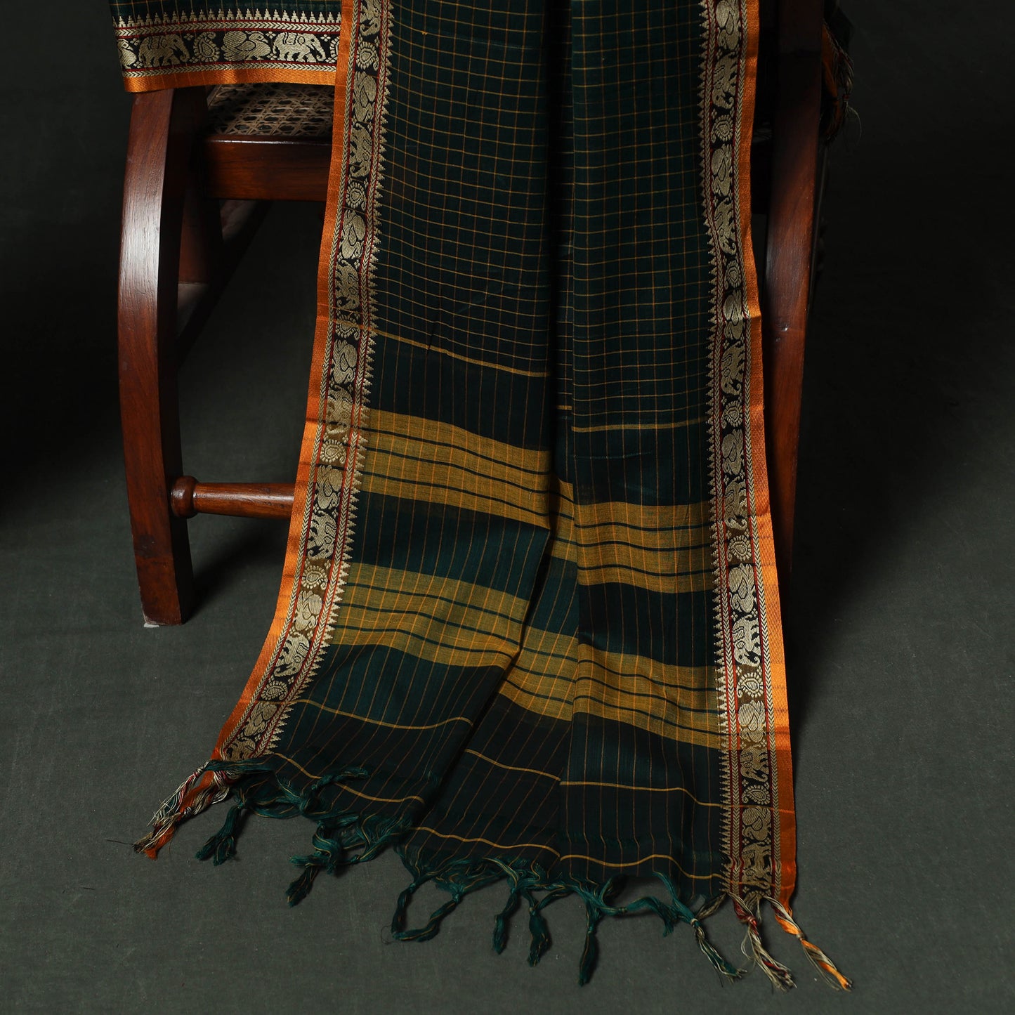 Green - Dharwad Woven Checks Cotton 3pc Unstitched Dress Material Suit Set 38