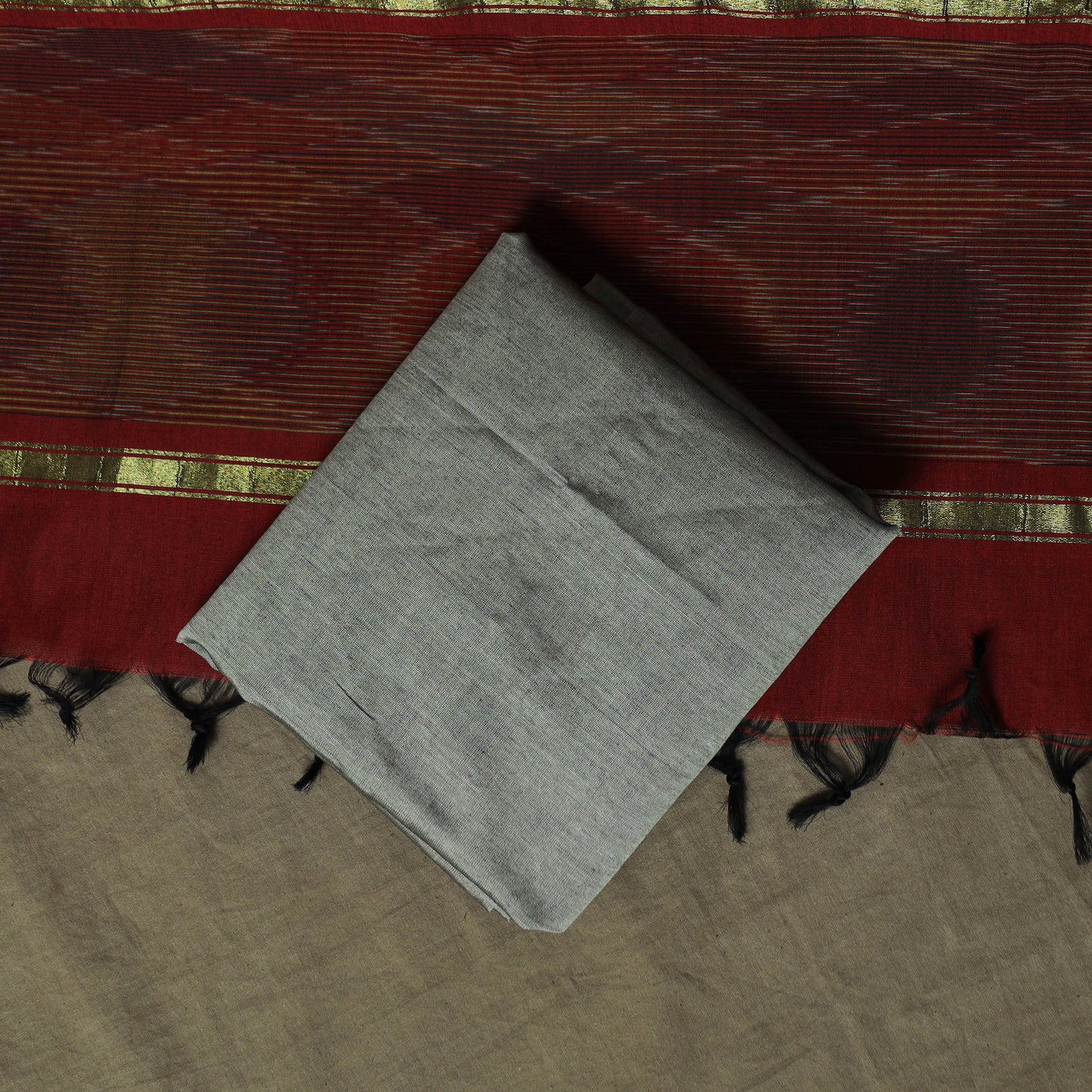 Pochampally Ikat Silk Cotton 3pc Unstitched Dress Material Suit Set 03