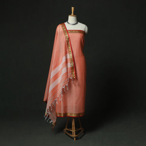 Dharwad Woven Checks Cotton 3pc Unstitched Dress Material Suit Set 37