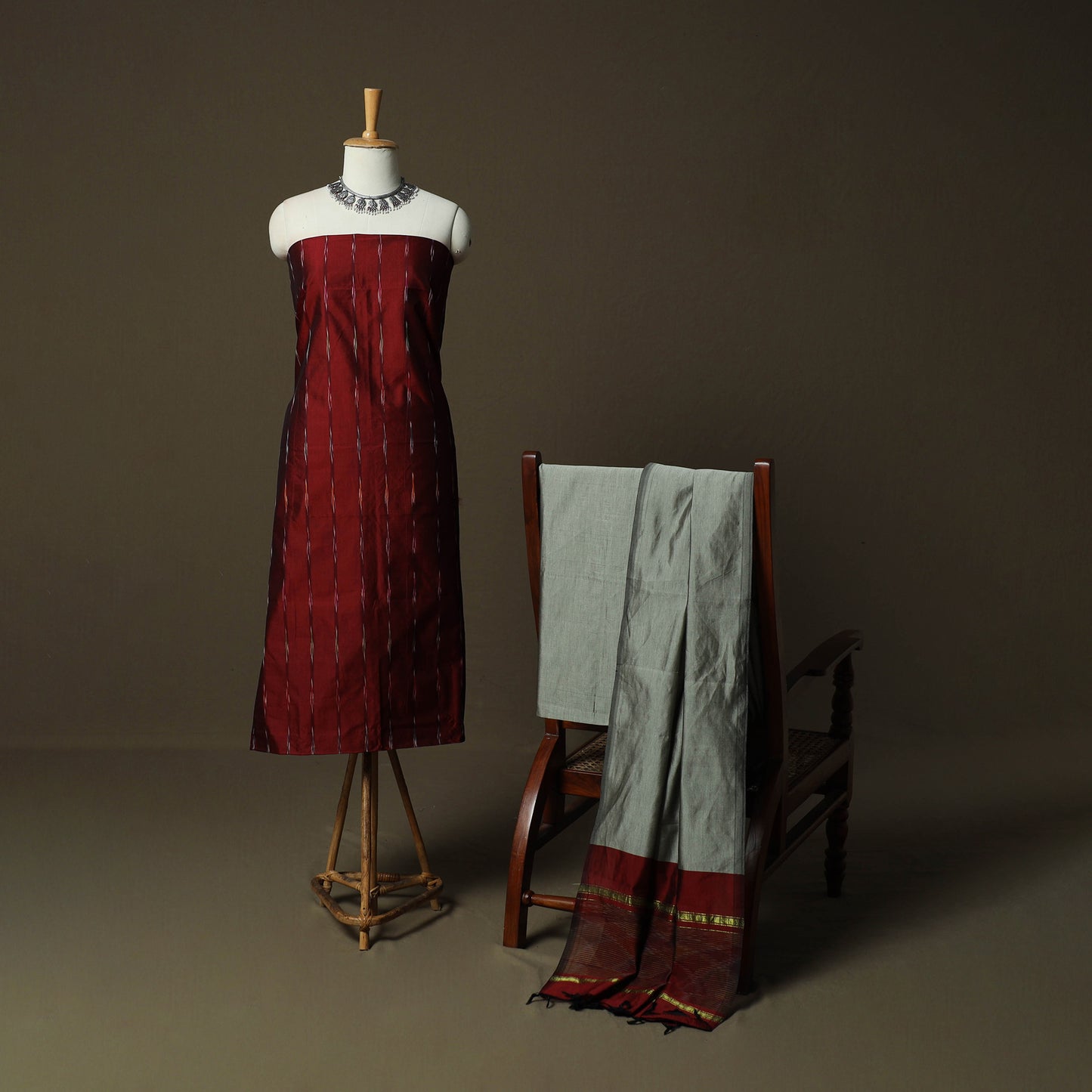 Pochampally Ikat Silk Cotton 3pc Unstitched Dress Material Suit Set 04
