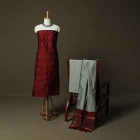 Pochampally Ikat Silk Cotton 3pc Unstitched Dress Material Suit Set 04