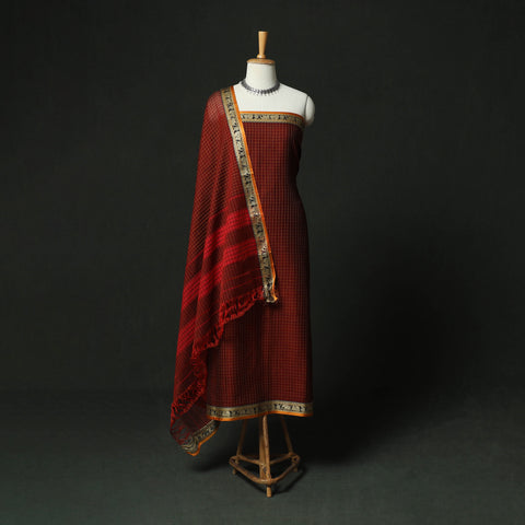 Dharwad Woven Checks Cotton 3pc Unstitched Dress Material Suit Set 36