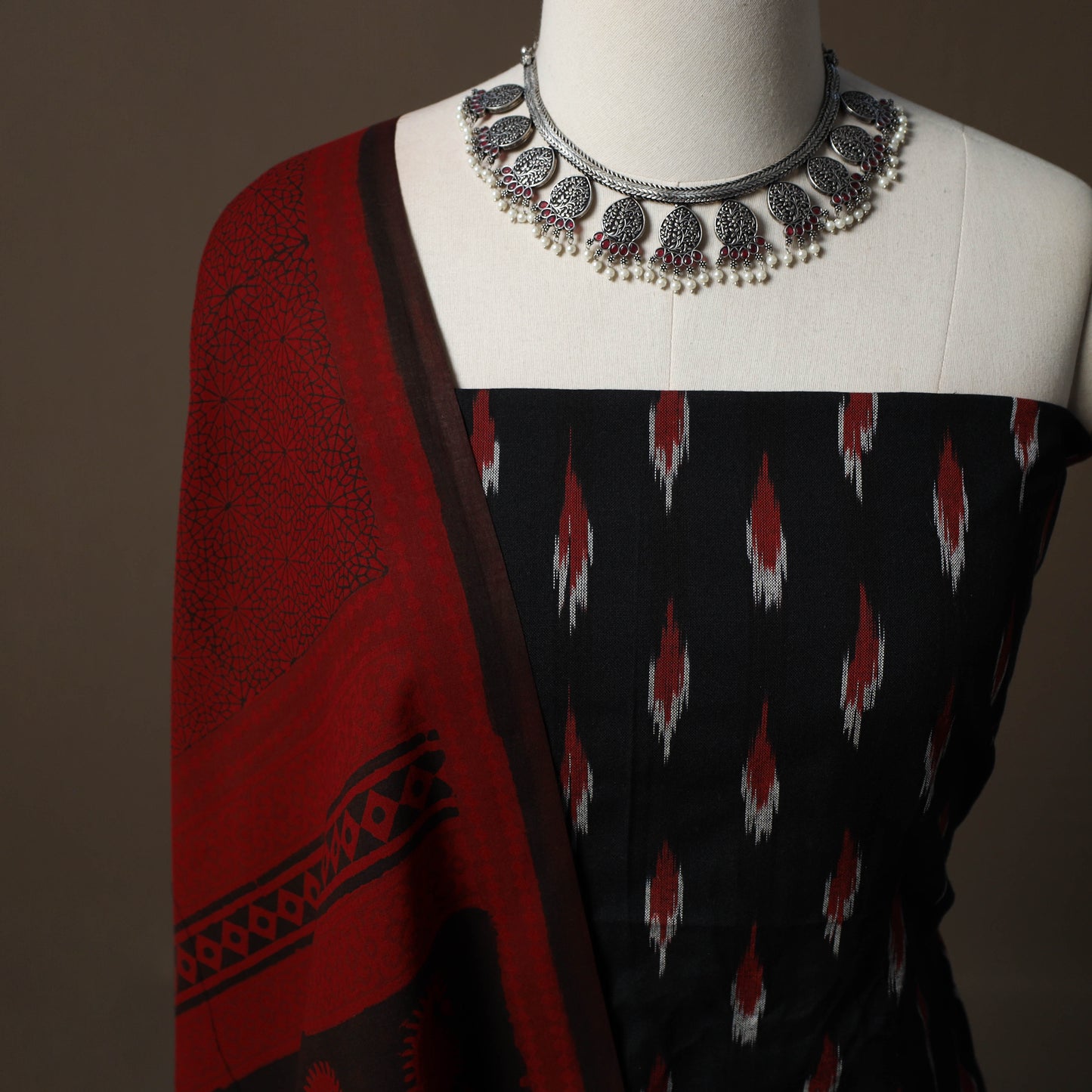 Pochampally Ikat Cotton 2pc Unstitched Dress Material Kurta Set 14