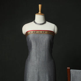 Grey - Dharwad Woven Checks Cotton 3pc Unstitched Dress Material Suit Set 35