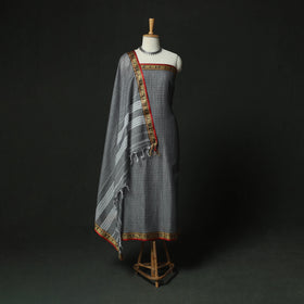 Grey - Dharwad Woven Checks Cotton 3pc Unstitched Dress Material Suit Set 35