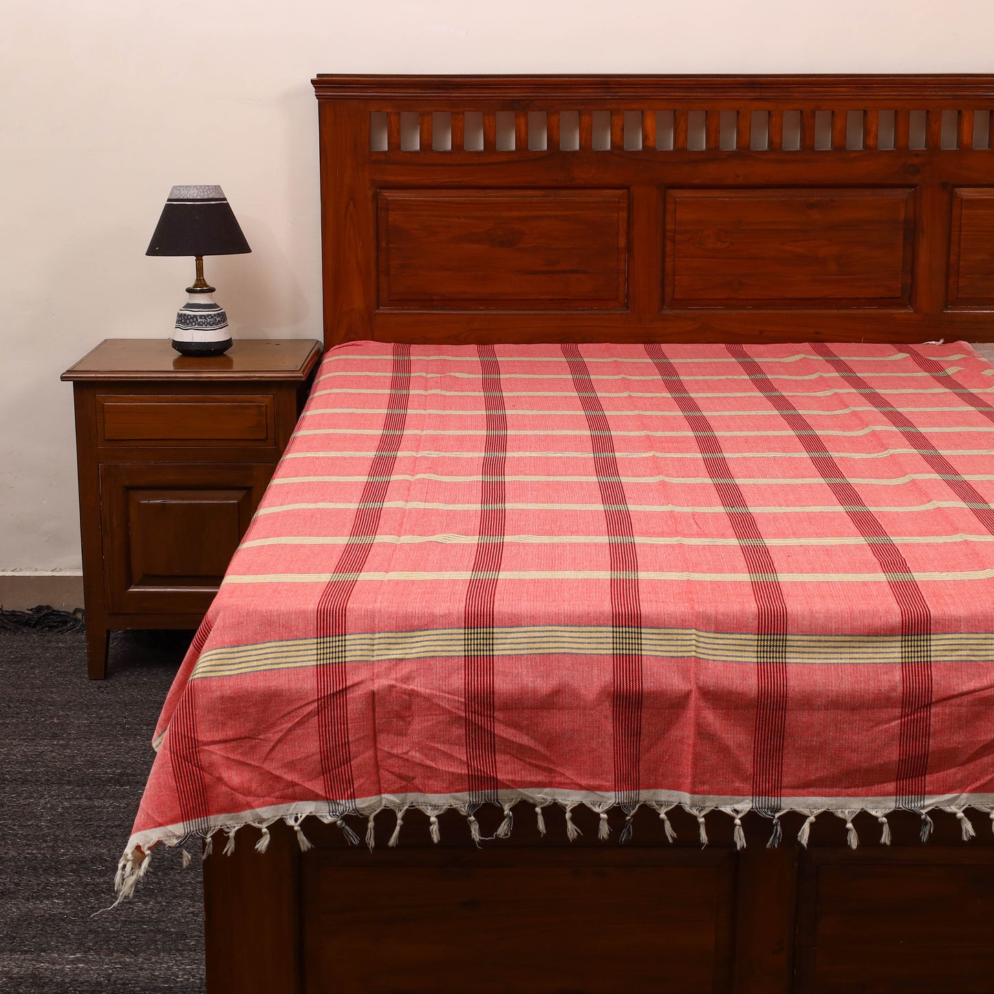 Red - Plain Cotton Single Handloom Bed Cover (90 x 60 in) 79