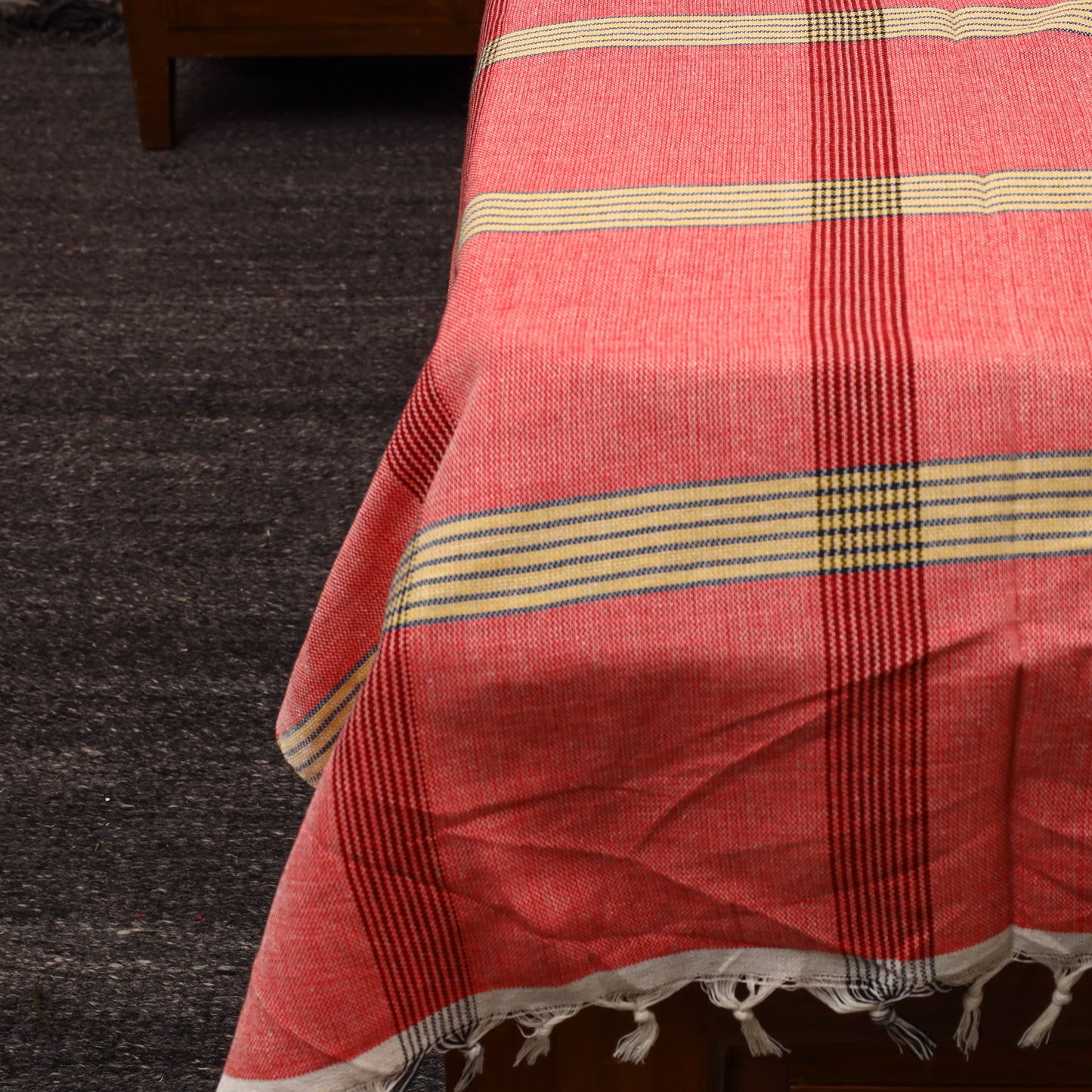 Red - Plain Cotton Single Handloom Bed Cover (90 x 60 in) 79