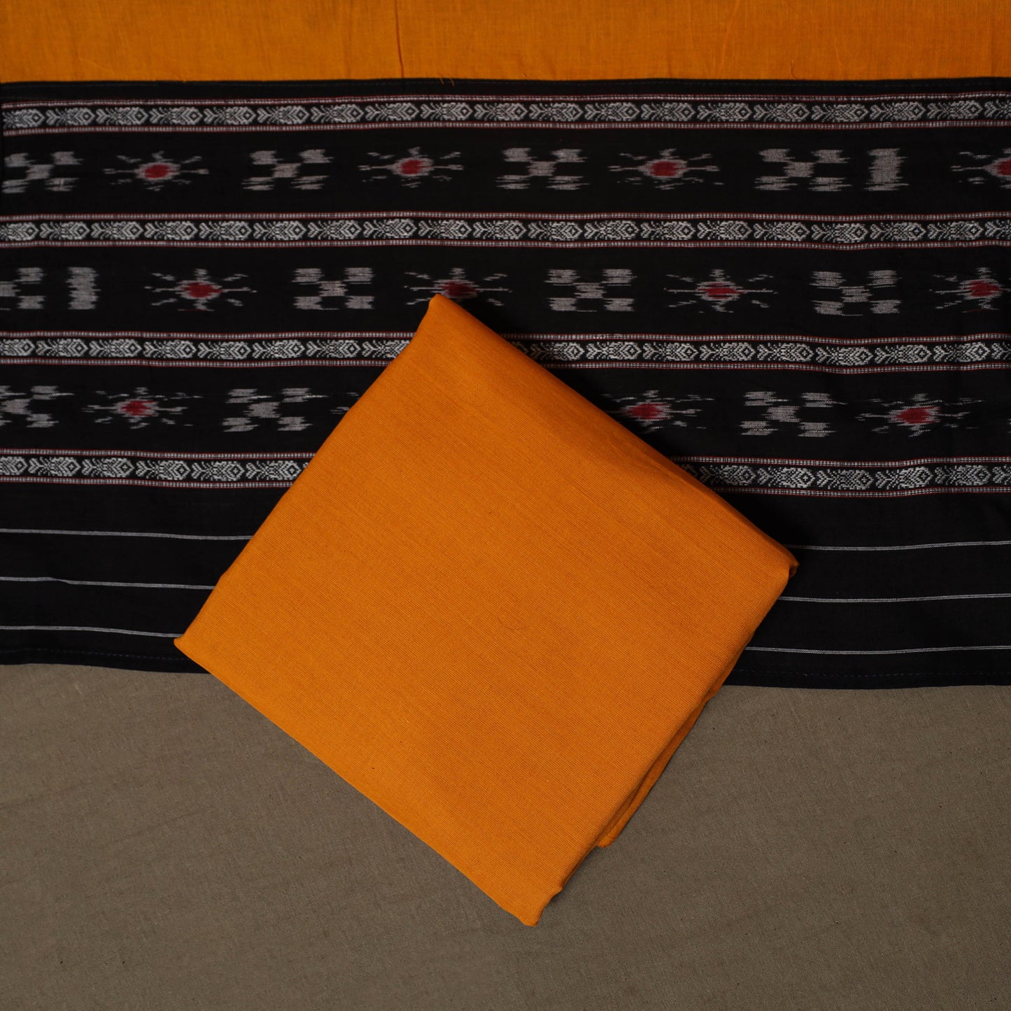 Sambalpuri Ikat Cotton 3pc Unstitched Dress Material Suit Set 01