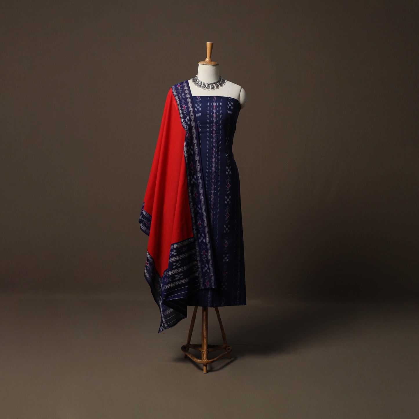 Sambalpuri Ikat Cotton 3pc Unstitched Dress Material Suit Set 02
