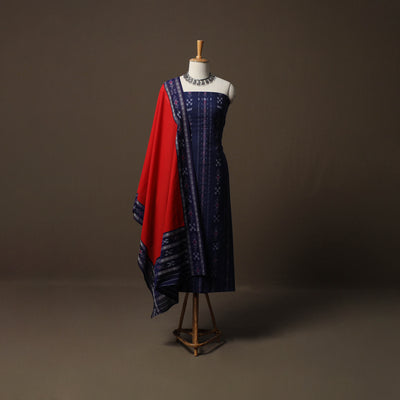 Sambalpuri Ikat Cotton 3pc Unstitched Dress Material Suit Set 02