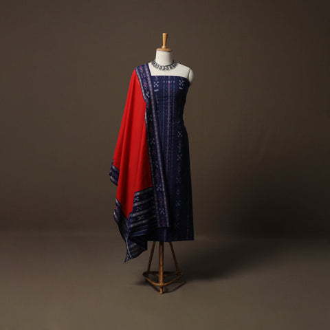 Sambalpuri Ikat Cotton 3pc Unstitched Dress Material Suit Set 02