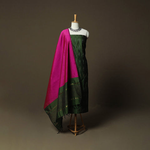 Pochampally Ikat Silk Cotton 3pc Unstitched Dress Material Suit Set 07