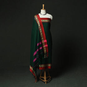 Green - Dharwad Woven Cotton 3pc Unstitched Dress Material Suit Set 02