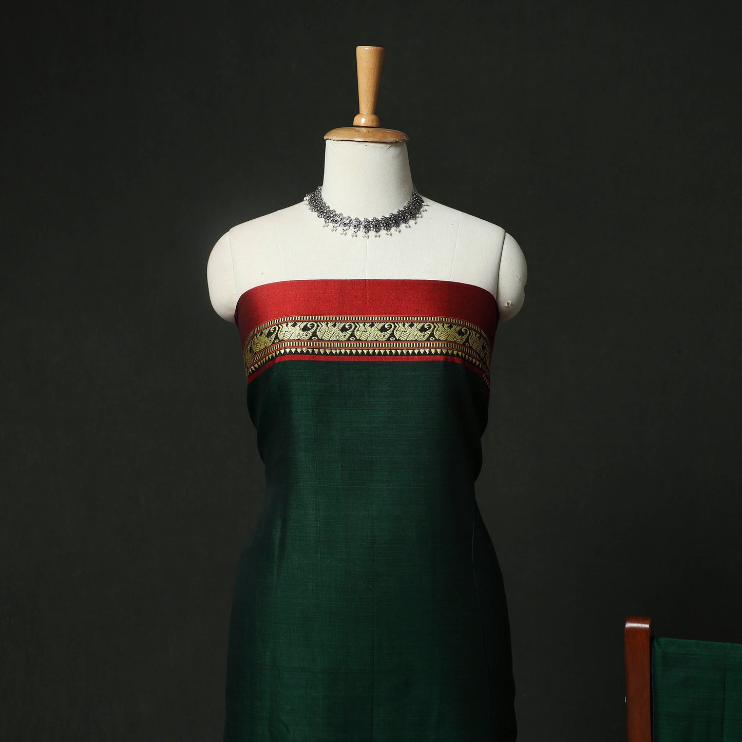 Green - Dharwad Woven Cotton 3pc Unstitched Dress Material Suit Set 02