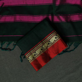 Green - Dharwad Woven Cotton 3pc Unstitched Dress Material Suit Set 02