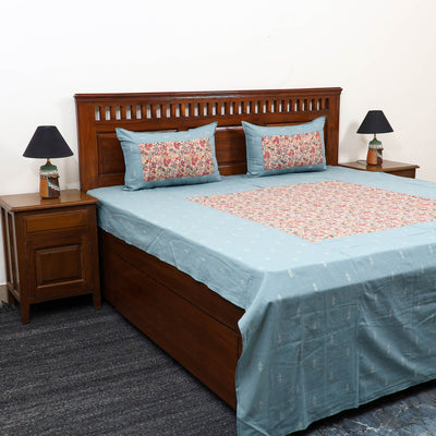 Buy Jacquard with Sanganeri Patch Cotton Bedsheet Set