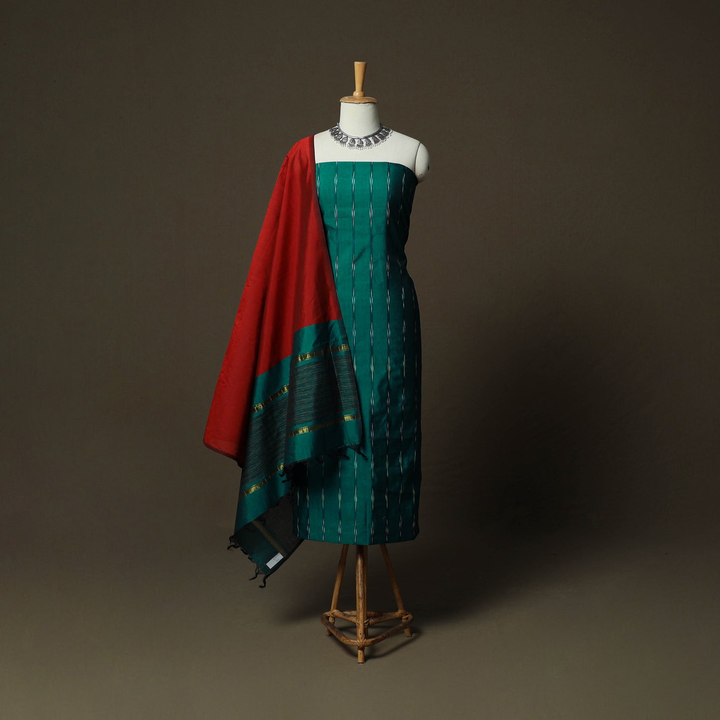 Pochampally Ikat Silk Cotton 3pc Unstitched Dress Material Suit Set 09