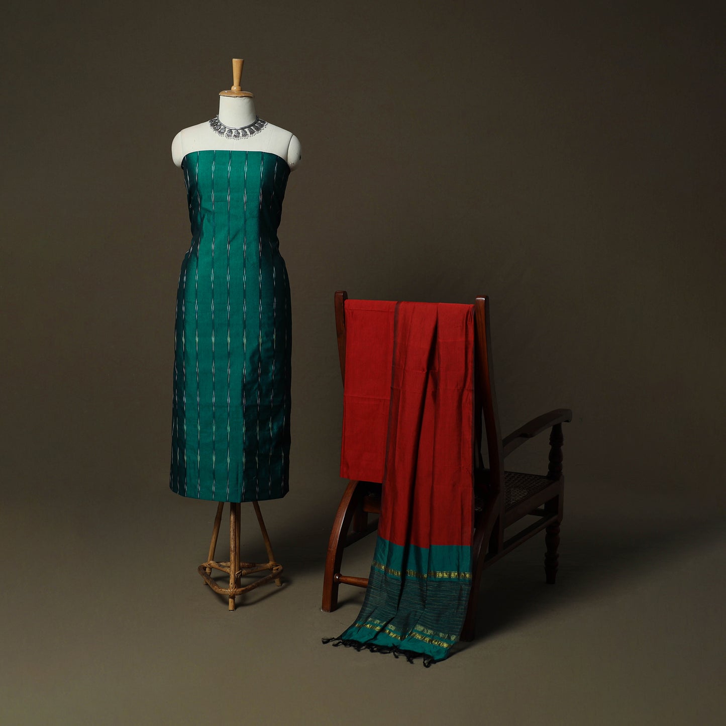 Pochampally Ikat Silk Cotton 3pc Unstitched Dress Material Suit Set 09