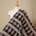 Black Bagh Block Print Kantha Work Natural Dyed Cotton Fabric