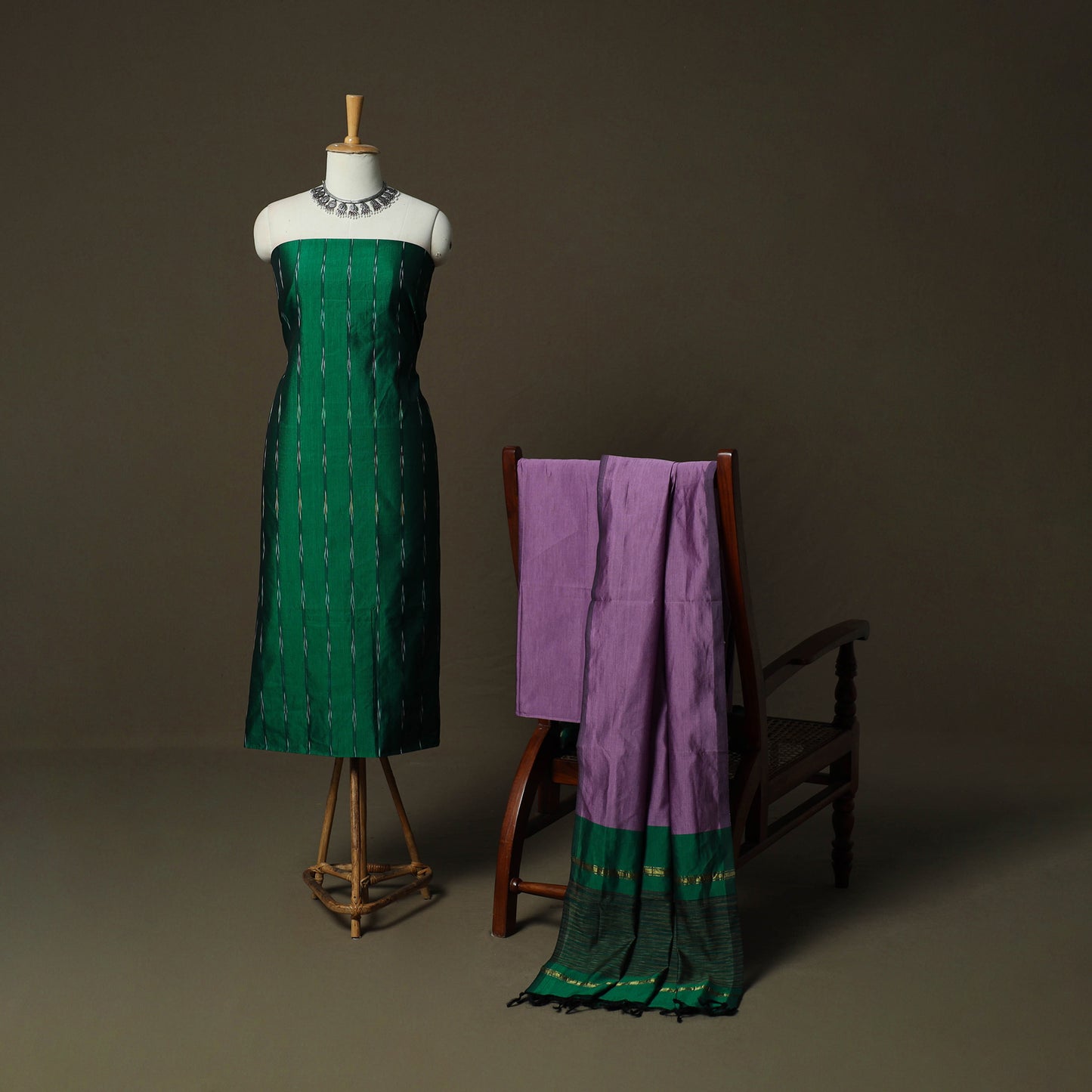 Pochampally Ikat Silk Cotton 3pc Unstitched Dress Material Suit Set 10