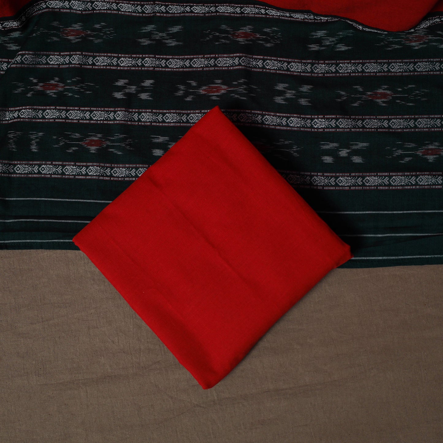Sambalpuri Ikat Cotton 3pc Unstitched Dress Material Suit Set 04