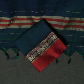 Blue - Dharwad Woven Cotton 3pc Unstitched Dress Material Suit Set 04