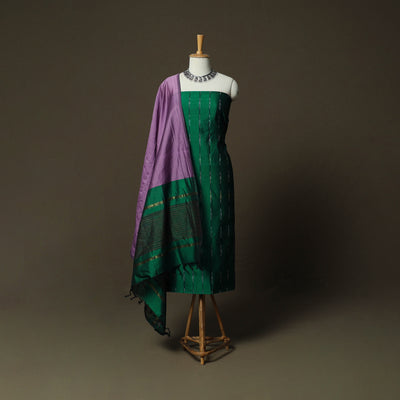 Pochampally Ikat Silk Cotton 3pc Unstitched Dress Material Suit Set 10