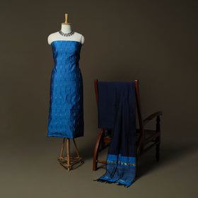 Pochampally Ikat Silk Cotton 3pc Unstitched Dress Material Suit Set 11